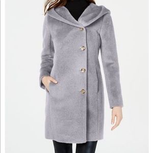Cole Haan Hooded Asymmetrical Wool Blend Coat